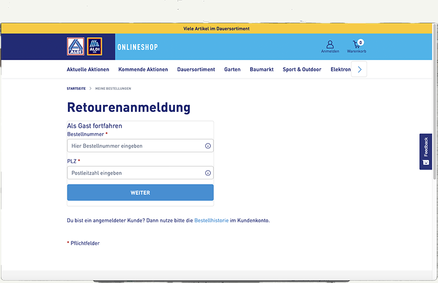 Mobile Klimaanlagen von Aldi im Test - das Retourenformular